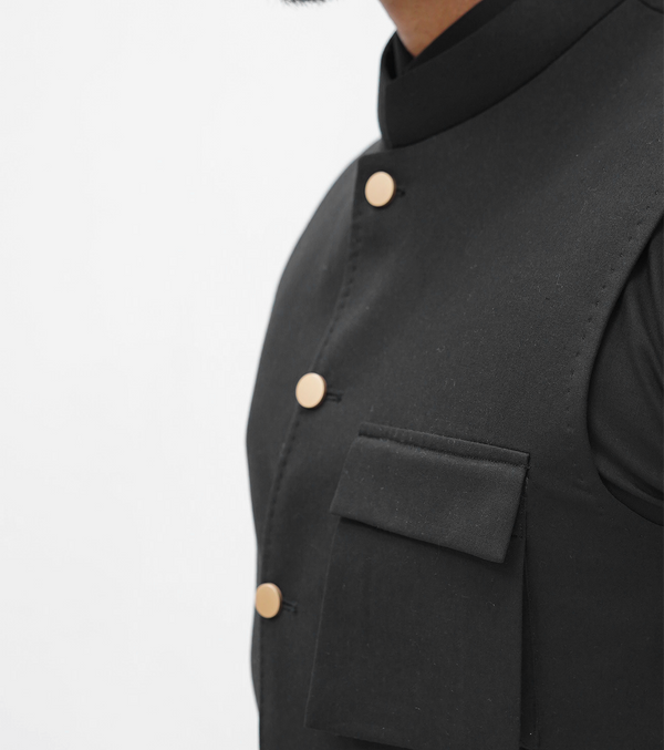 Black Patch Pocket  Waistcoat