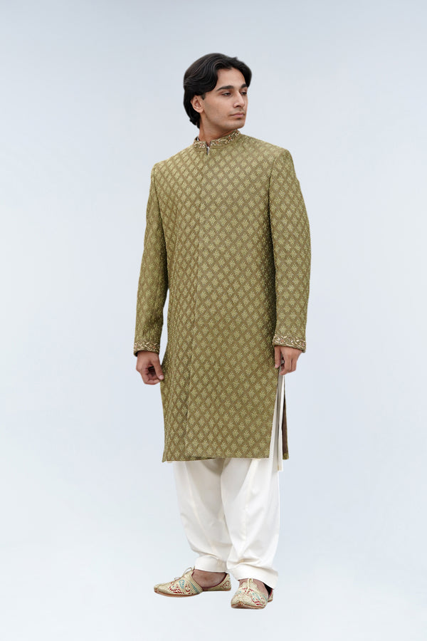 IHTISAM OLIVE SHERWANI