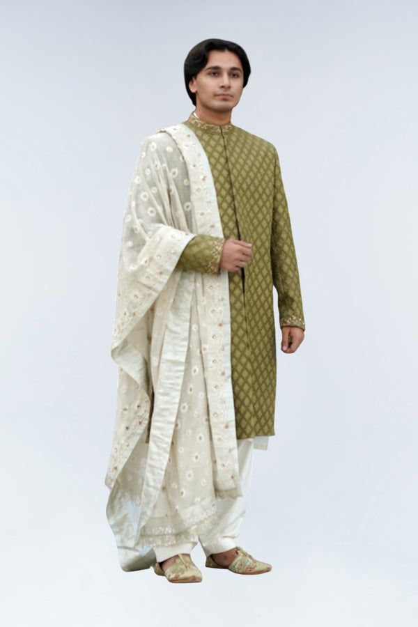 IHTISAM OLIVE SHERWANI