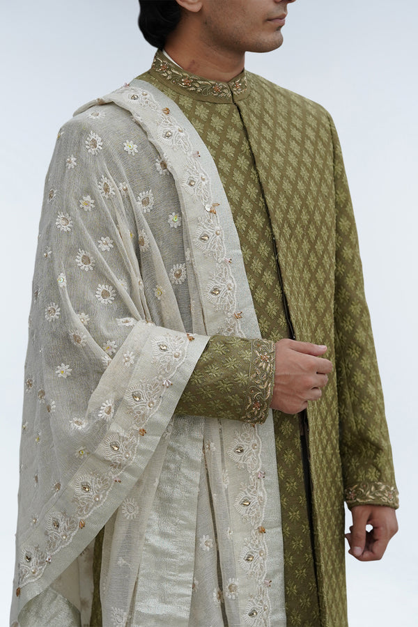 IHTISAM OLIVE SHERWANI