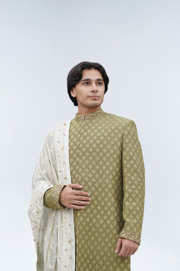 IHTISAM OLIVE SHERWANI