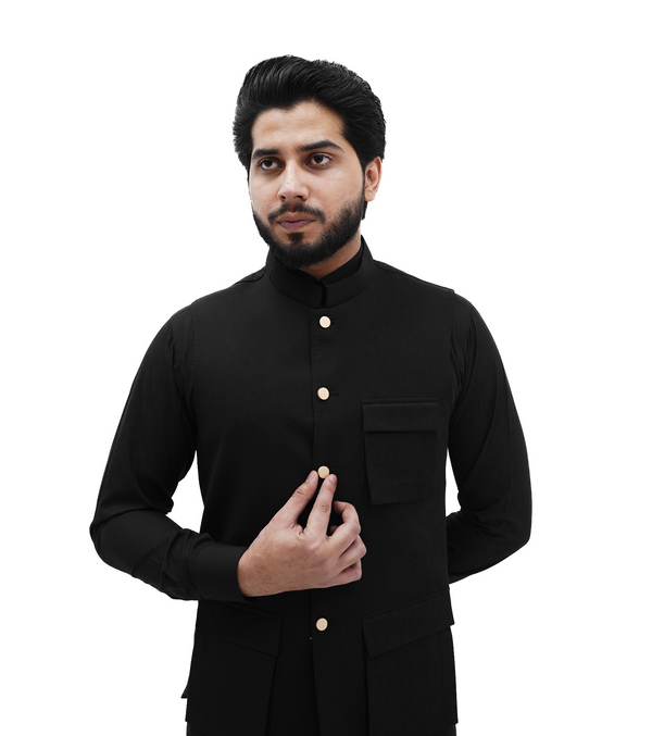 Black Patch Pocket  Waistcoat