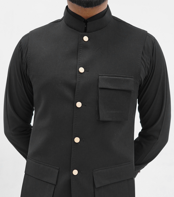 Black Patch Pocket  Waistcoat