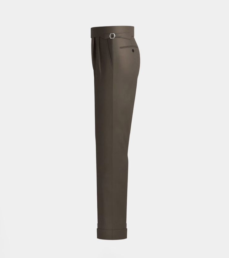 Brown Double Pleated Side Adjuster With Turn Up