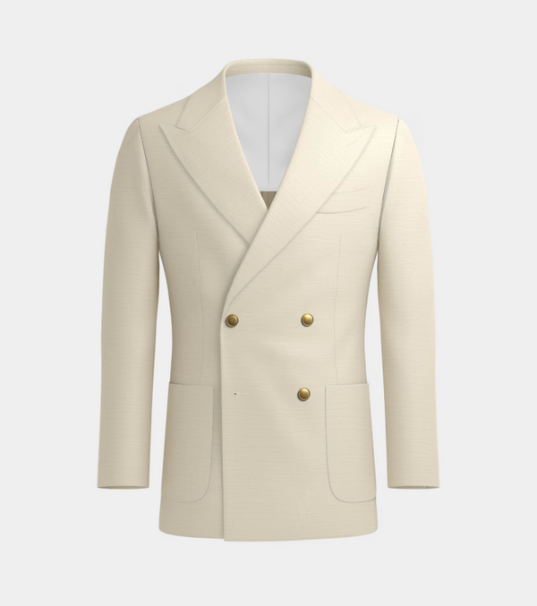 Beige Irish Linen Double Breasted Casual Blazer