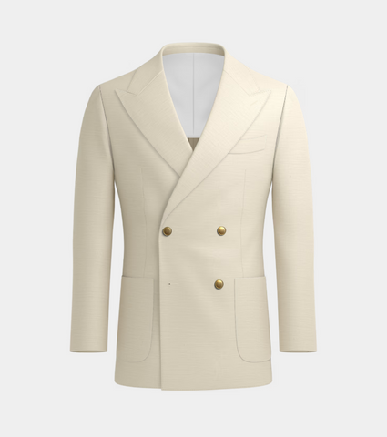 Beige Irish Linen Double Breasted Casual Blazer
