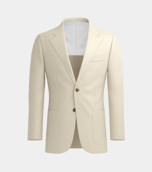 Beige Irish Linen Notch Lapel Casual Blazer