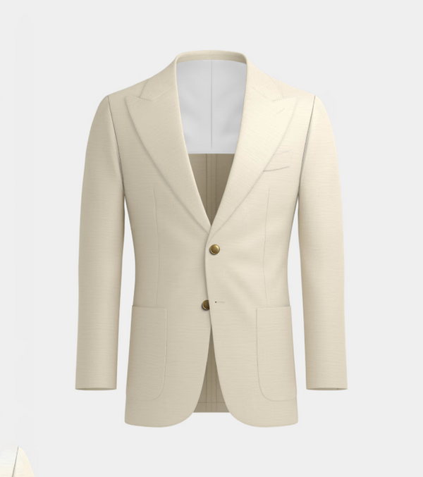 Beige Irish Linen Peak Lapel Casual Blazer