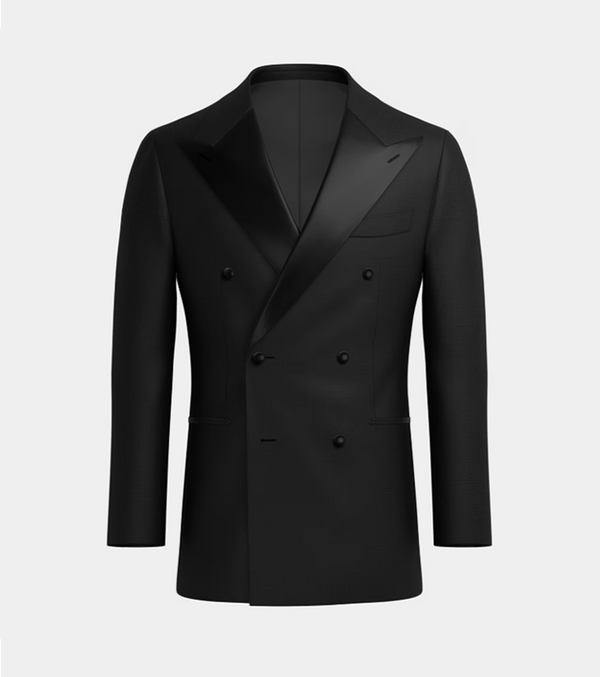 Black Double Breasted Peak Lapel Tuxedo Suit