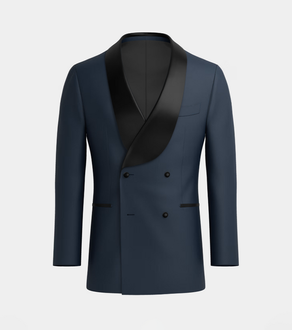 Navy Blue Double Breasted Shawl Lapel Tuxedo Suit