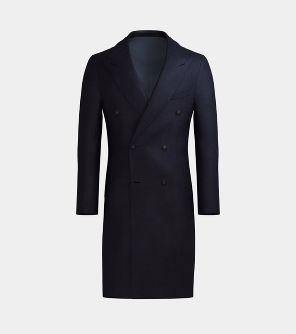 Blue Double Breasted Long Coat