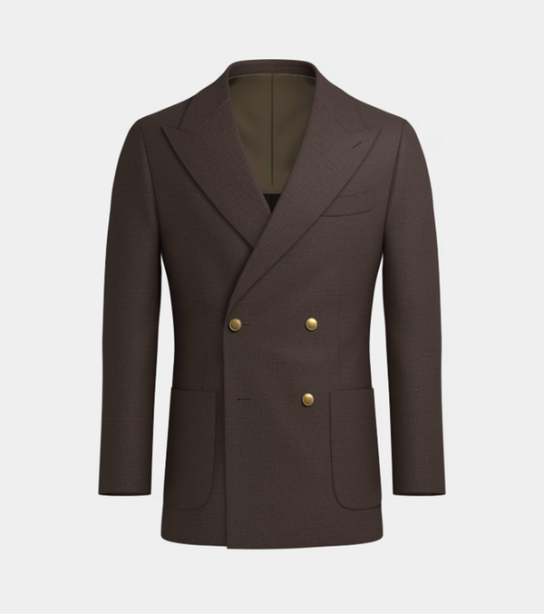 Brown Irish Linen Double Breasted Casual Blazer