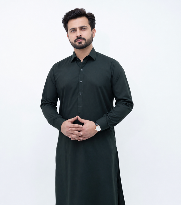 Classic Spread Collar Bottle Green
