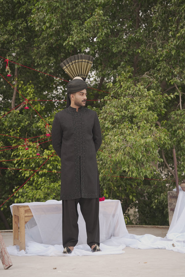 OMRUM Black Sherwani