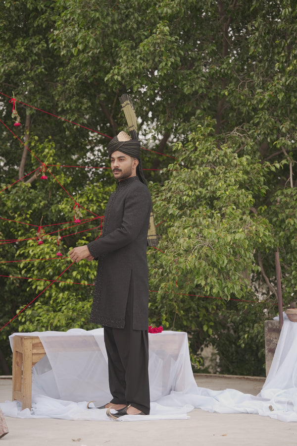 OMRUM Black Sherwani