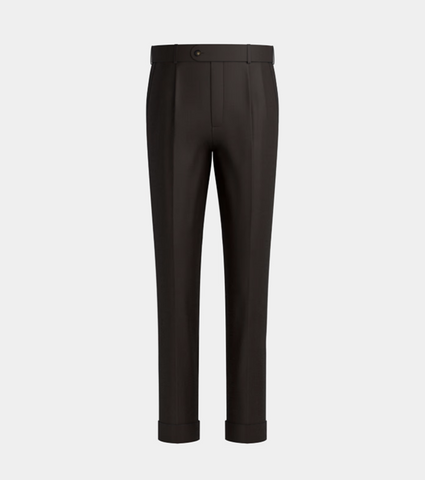 Brown Double Pleated With Turn Up Pant