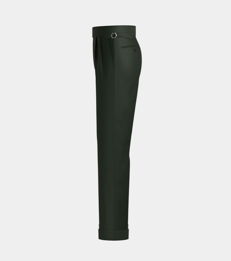 Dark Green Double Pleated Side Adjuster With Turn Up