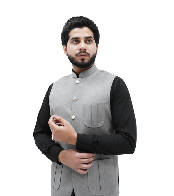 Silver Grey Patch Pocket  Waistcoat