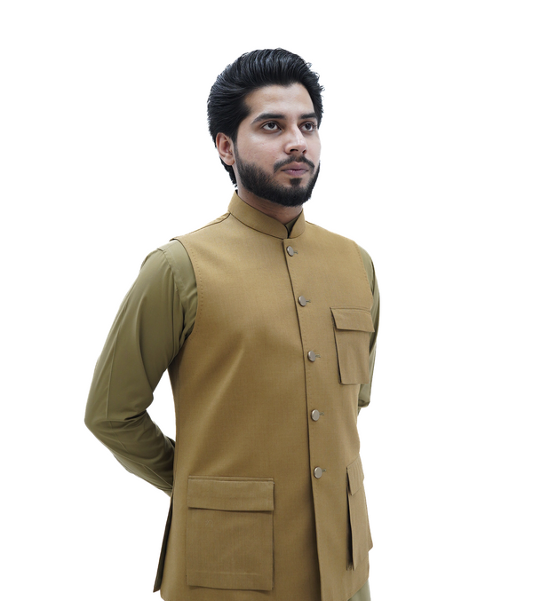 Camel Brown Patch Pocket Waistcoat
