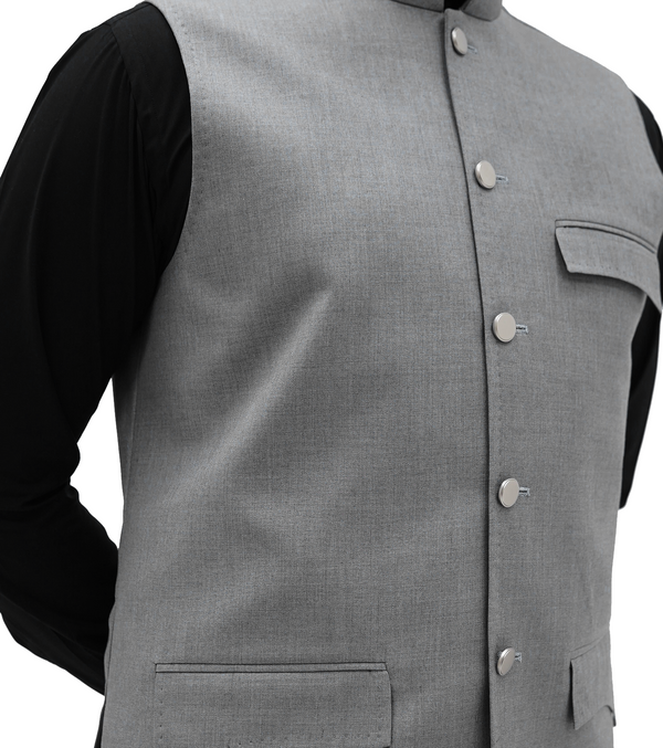 Silver Grey Flap Pocket  Waistcoat