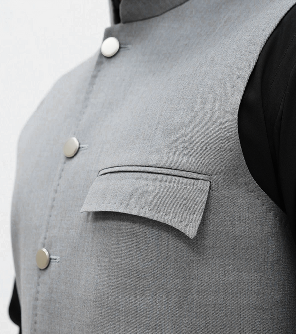 Silver Grey Flap Pocket  Waistcoat