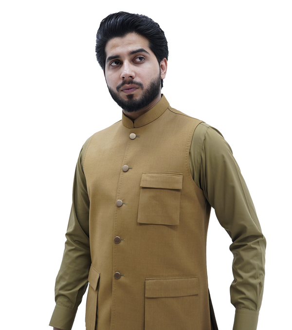 Camel Brown Patch Pocket Waistcoat
