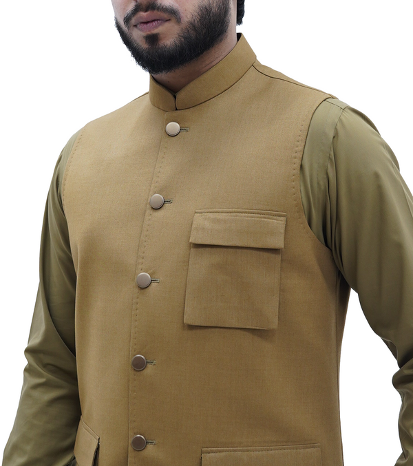 Camel Brown Patch Pocket Waistcoat