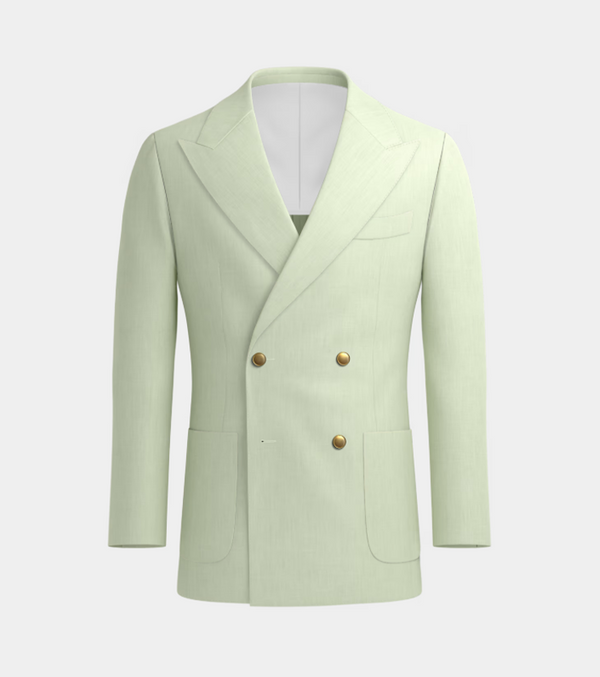 Light Green Irish Linen Double Breasted Casual Blazer