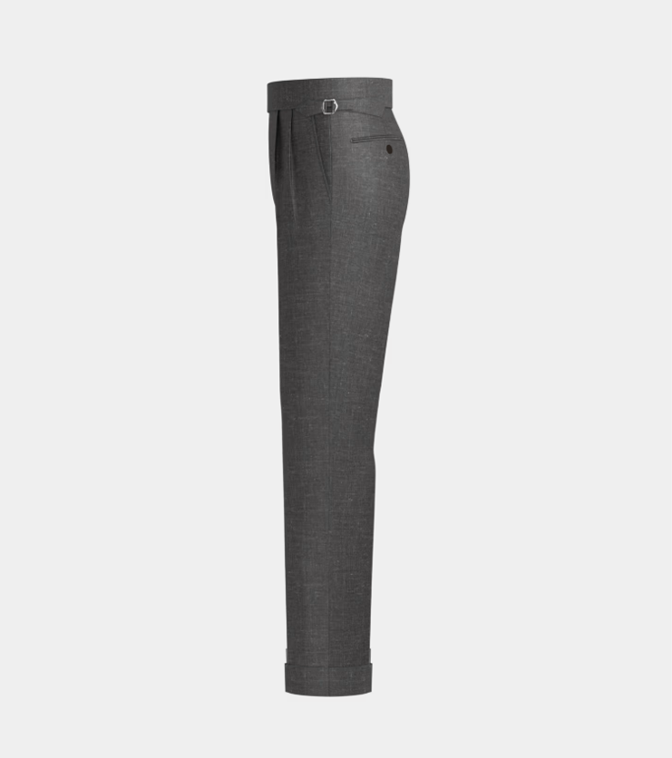 Mid Grey Double Pleated Side Adjuster With Turn Up