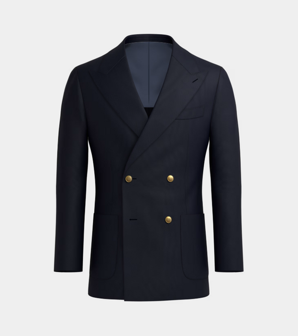Navy Blue Irish Linen Double Breasted Casual Blazer