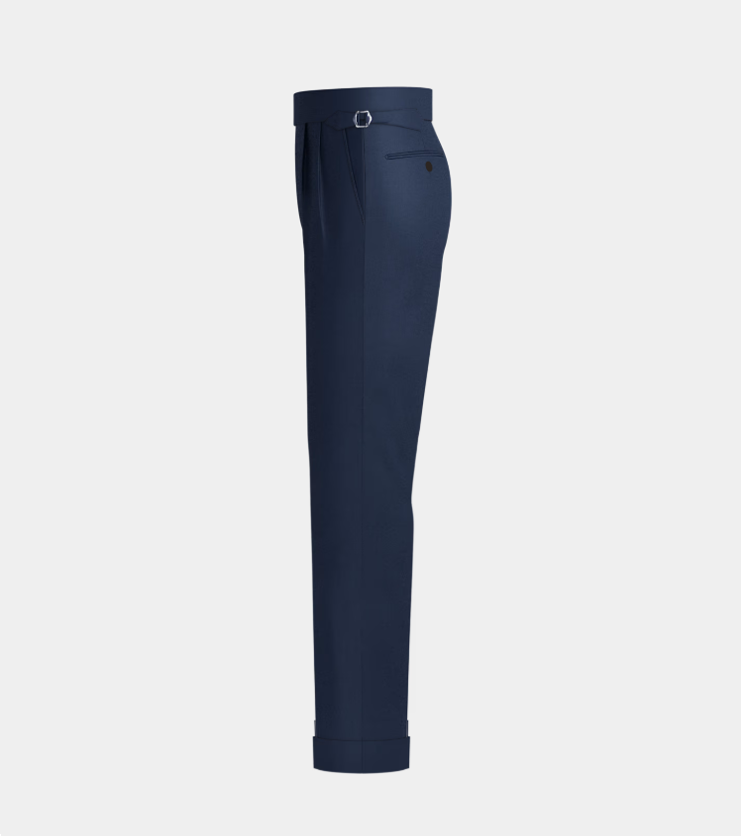 Navy Blue Double Pleated Side Adjuster With Turn Up