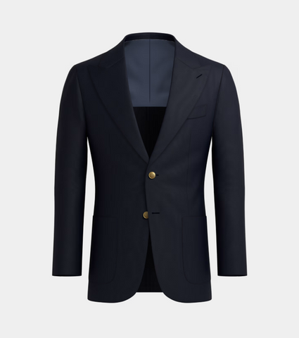 Navy Blue Irish Linen  Peak  Lapel  Casual Blazer