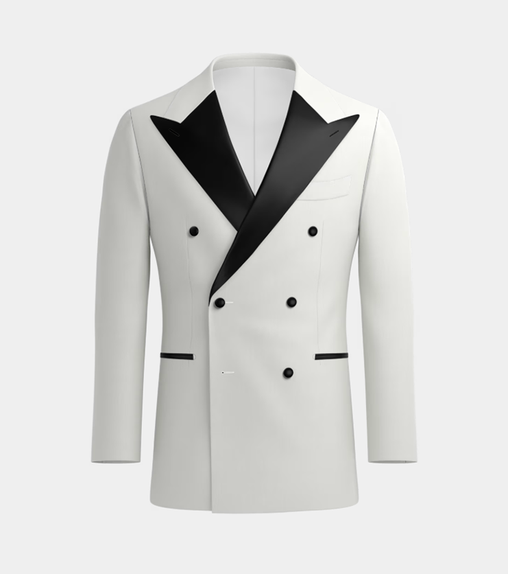 White Double Breasted Peak Lapel Tuxedo Suit