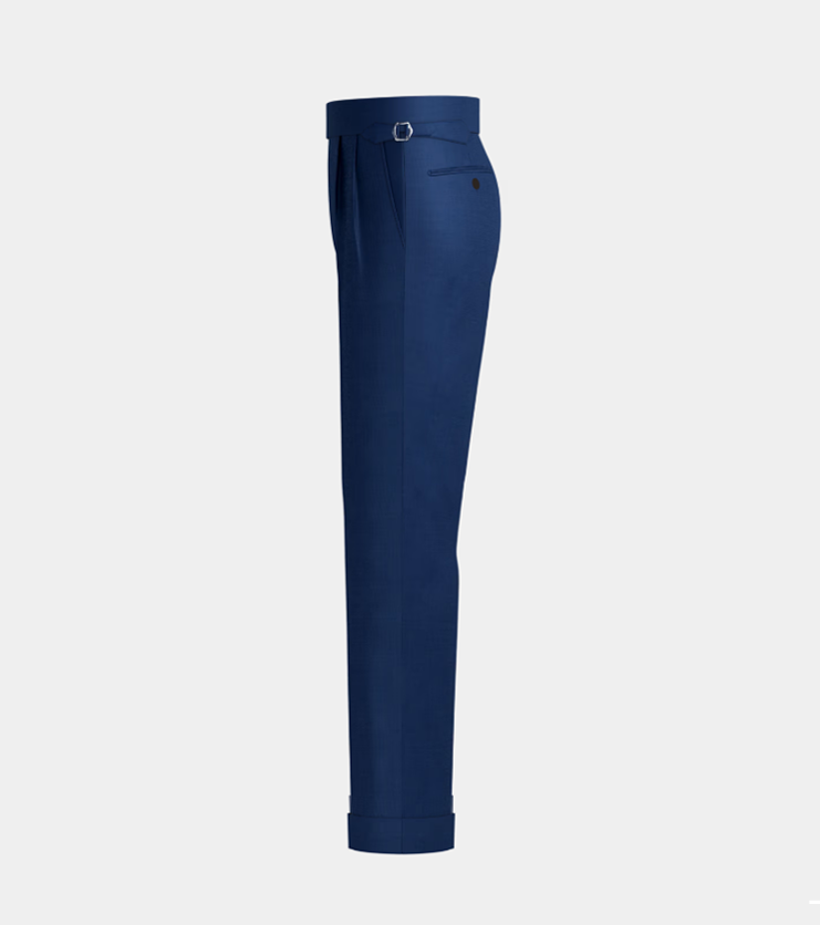 Royal Blue Double Pleated Side Adjuster With Turn Up