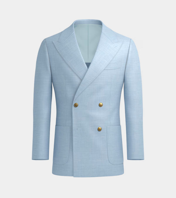 Seria Blue Irish Linen Double Breasted Casual Blazer