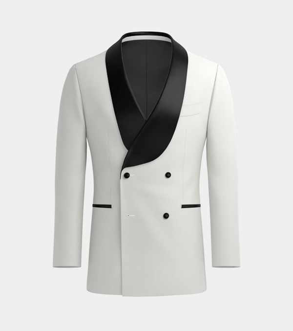 White Double Breasted Shawl  Lapel Tuxedo Suit
