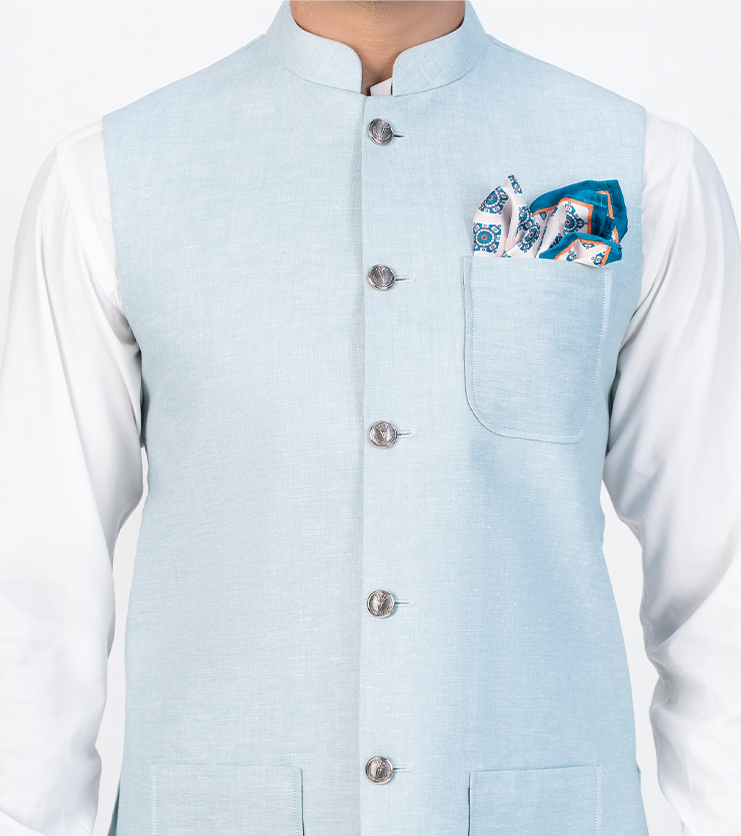 Irish Linen Waistcoats Baby Blue