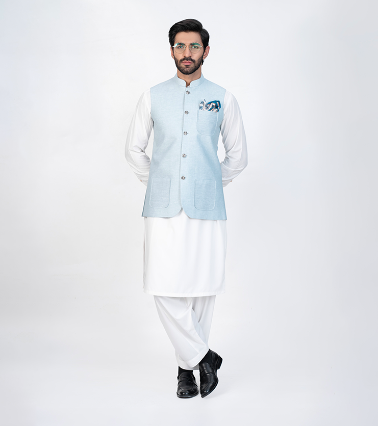 Irish Linen Waistcoats Baby Blue