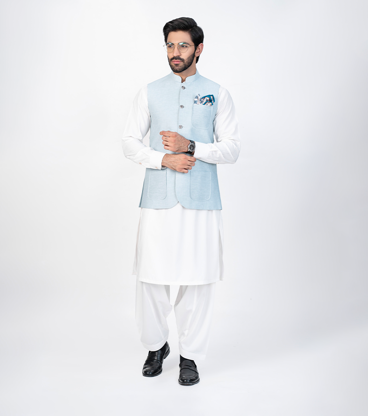 Irish Linen Waistcoats Baby Blue