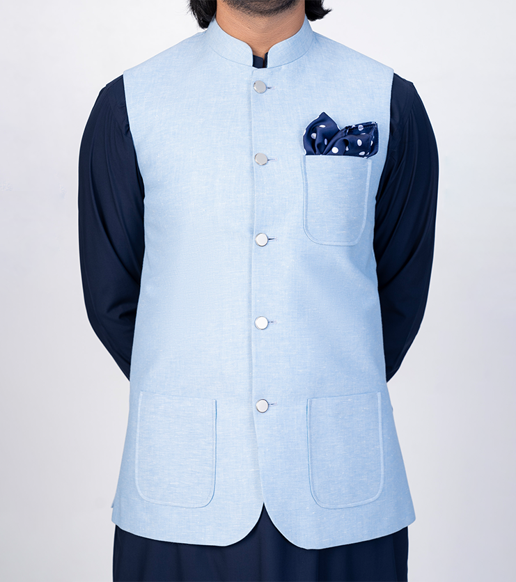 Irish Linen Waistcoats Sky Blue