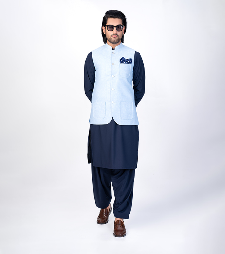 Irish Linen Waistcoats Sky Blue