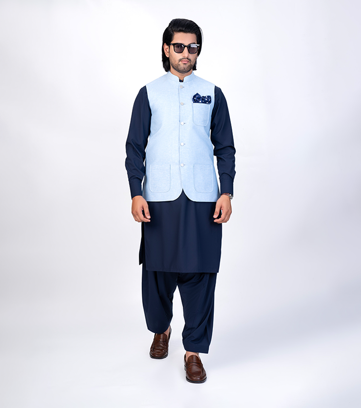 Irish Linen Waistcoats Sky Blue